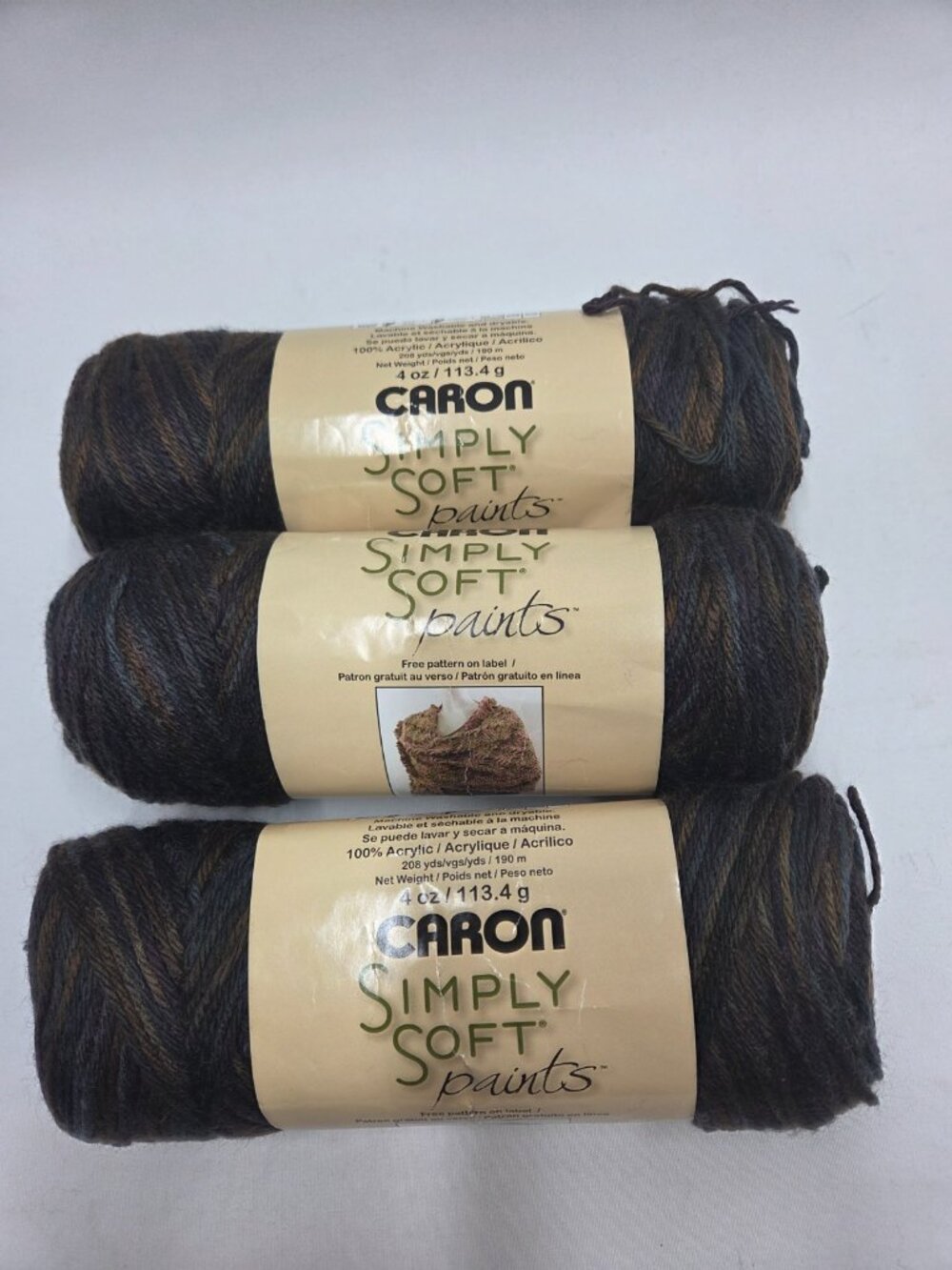 Caron Simply Soft Paints 0009 Sticks and Stones 3 Skeins Acrylic 4oz each